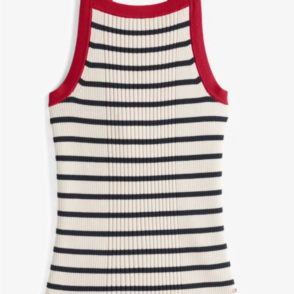 Striped Sleeveless Top with Red Trim